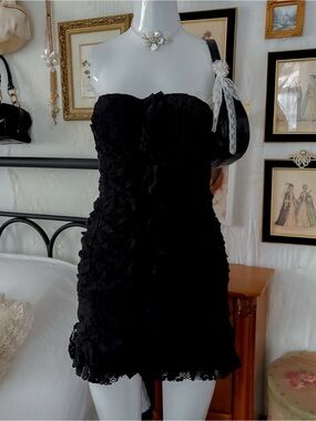 Dark coquette party ruffle black mini dress